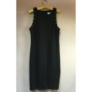 Bisou Bisou Michele Bohbot Black Ribbed Sleeveless Dress Laced Grommet Size 12